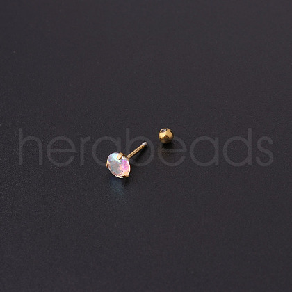 316L Surgical Stainless Steel Clear AB Cubic Zirconia Flat Round Cartilage Earrings WGE6C84-03-1