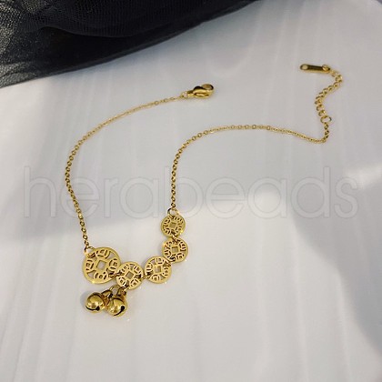 304 Stainless Steel Chain Anklets with Brass Charms WGE11C3-02-1