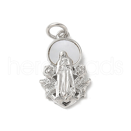 Brass Pave Natural White Shell Religion Pendants KK-S522-23P-C-1