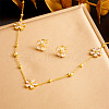 Flower Stainless Steel Pave Clear Cubic Zirconia Chain Necklace & Bracelet & Stud Earring Sets FS-WGF2DAD-01-2