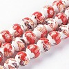 Handmade Flower Printed Porcelain Ceramic Beads Strands PORC-J006-A07-1