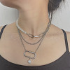 3Pcs Plastic Pearl Round Beaded & Alloy Oval Link Chain Pendant 3 Layer Necklaces for Women FS-WG4C125-02-1