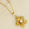 French Style 304 Stainless Steel Pave Natural Pearl Flower Pendant Necklaces OO0634-2-4