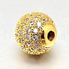 Round Brass Micro Pave Cubic Zirconia Beads ZIRC-N016-01G-12mm-2