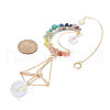 Wire Wrapped Gemstone Chip & Brass Moon Pendant Decoration HJEW-TA00089-3
