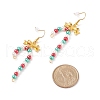 Glass Christmas Candy Cane with Alloy Bowknot Dangle Earrings EJEW-JE04971-01-4