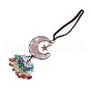Natural Rose Quartz Moon with Mixed Gemstone Chips Tassel Pendant Decorations G-L524-07R-A02-2
