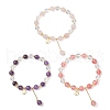 3Pcs Natural Quartz Crystal & Amethyst & Cherry Quartz Glass & Rose Quartz Round Beaded Stretch Bracelets BJEW-JB11935-2