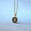Alloy Black Enamel Disc with Initial Pendant Necklaces for Women WGEDF6F-02-1