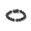Natural Rainbow Moonstone and Natural Black Tourmaline Beaded Rings RJEW-TA00196-5