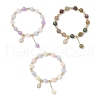3Pcs Natural Aquamarine & Rose Quartz & Amethyst & Indian Agate & White Jade Imitation Morganite Round Beaded Bracelets BJEW-JB11933-2
