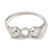 Brass Pave Clear & Green Cubic Zirconia Leopard Hinged Bangle for Women BJEW-K246-19D-P-2