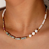 Bohemian Style Natural Sesame Jasper & White Jade Cuboid & Natural Pearl Beaded Necklaces PY9545-1