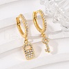 Lock & Key 925 Sterling Silver Micro Pave Clear Cubic Zirconia Hoop Earrings for Women EJEW-G427-01G-03-3
