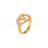 Heart & Flower Brass Pearl Pink Enamel Adjustable Finger Rings FS-WG8B9BA-20-2