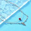 304 Stainless Steel & Dyed Natural White Jade Feather Pendant Double Layer Necklaces for Women NJEW-A045-20P-1