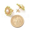 Shell Pearl & Glass Seed Braided Flower Stud Earrings EJEW-JE04921-05-4