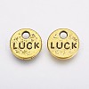 Flat Round Carved Word Luck Tibetan Style Alloy Message Charms TIBEP-A123975-AG-FF-2