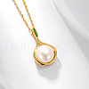 Elegant 925 Sterling Silver & Natural Freshwater Pearl Teardrop Pendant Necklaces with Green Cubic Zirconia GY1766-2