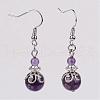 Natural Amethyst Bead Dangle Earrings EJEW-JE02144-05-1