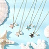 Summer Beach Starfish Alloy Enamel & ABS Plastic Imitation Pearl Pendant Necklaces NJEW-JN05268-1