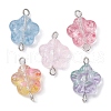Transparent Baking Paint Glass Glitter Flower Connector Charms PALLOY-JF02341-20B-1
