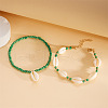 Bohemian Style Natural Cowrie Shell Charm & Glass Seed Beaded Stretch Double Layer Anklets for Women FS-WGC801A-06-3