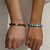 2Pcs 2 Styles Matte Natural Black Obsidian & Tiger Eye & Synthetic Turquoise Round Beads Stretch Bracelets IH5408-2