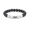 2Pcs 2 Style Natural Howlite & Tiger Eye & Lava Rock Stretch Bracelets Set with Alloy Tube BJEW-JB08474-4