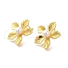 Rack Plating Flower Brass & ABS Imitation Pearl Stud Earrings EJEW-I310-21G-2