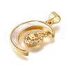 Brass Micro Pave Cubic Zirconia Shell Pendants KK-D328-09G-2