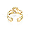 Cubic Zirconia Moon and Star Open Cuff Ring RJEW-N035-113-2