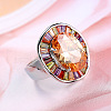 Oval Brass Micro Pave Colorful Cubic Zirconia Finger Rings FS-WG7C062-05-1