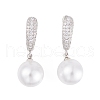 Rack Plating Brass Clear Cubic Zirconia ABS Pearl Earrings EJEW-S219-15P-01-1