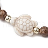 Summer Beach Turtle Dyed Synthetic Turquoise & 6.5mm Round Wenge Wood Beaded Stretch Bracelets for Women BJEW-JB10515-02-3