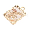 Brass Enamel & Natural Pearl Rectangle with Flower Pendants KK-K351-51G-02-2