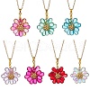 7Pcs 7 Colors Flower Handmade Glass Seed Beaded Pendant Necklaces NJEW-MZ00096-2