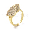Brass with Cubic Zirconia Open Cuff Rings for Women RJEW-A035-22G-1