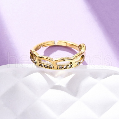 304 Stainless Steel with Rhinestone Finger Rings RJEW-Q020-10G-1