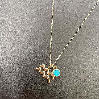 Alloy Aquamarine Rhinestone Constellation Pendant Necklaces for Women Men WG398AA-01-1