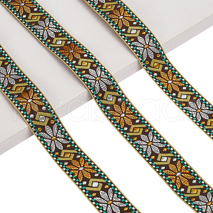   10 Yards Ethnic Style Polyester Jacquard Flower Ribbon OCOR-PH0004-86A-1