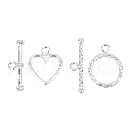 DICOSMETIC 2 Sets 2 Styles Ring & Heart Sterling Silver Toggle Clasps STER-DC0001-10-1