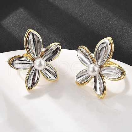 Flower Brass Finger Rings for Women RJEW-S622-01GP-1