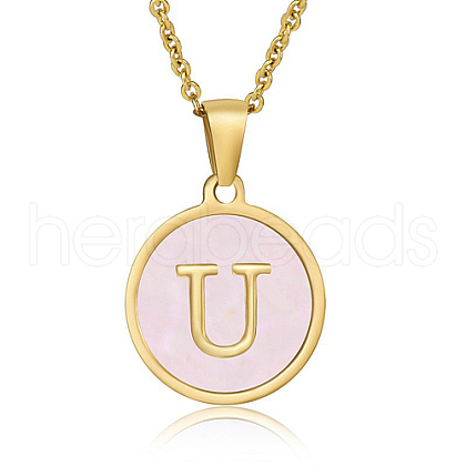 Natural Shell Initial Letter Pendant Necklace LE4192-21-1