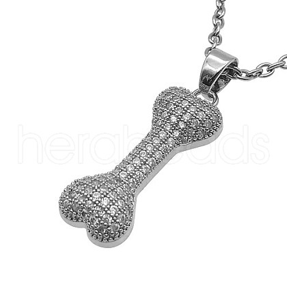 Bone Stainless Steel Rhinestone Pendant Necklaces for Women RR3458-3-1