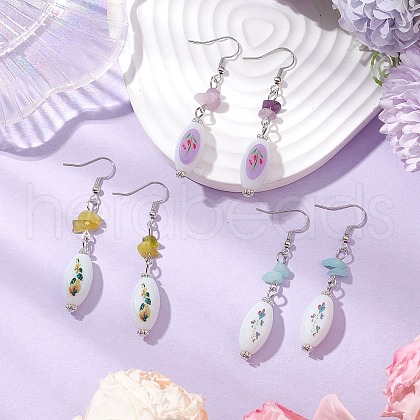 3Pair Brass Oval Dangle Earrings EJEW-JE06240-1