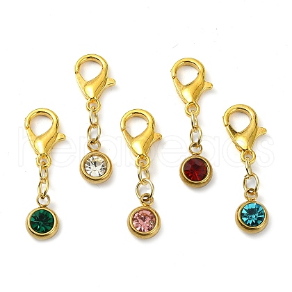 5Pcs 5 Colors 201 Stainless Steel Rhinestone Pendant Decorations HJEW-JM01763-S-1