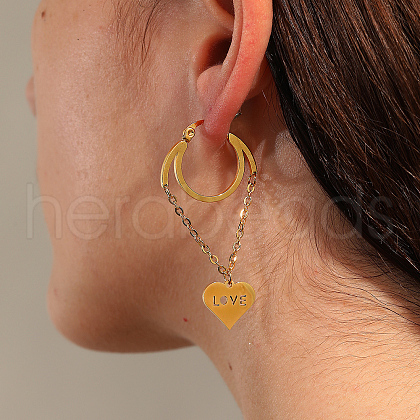 Stainless Steel Tassel Heart with LOVE Hoop Earrings VU5295-1
