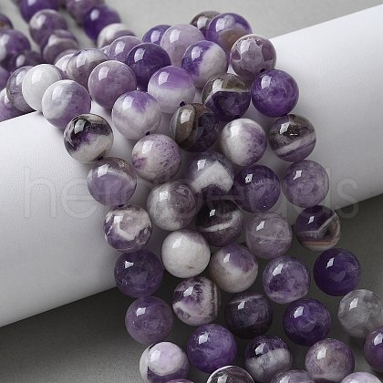 Round Natural Chevron Amethyst Bead Strands G-S380-01B-1