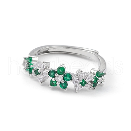 Green Cubic Zirconia Flower Adjustable Ring RJEW-K240-09P-1